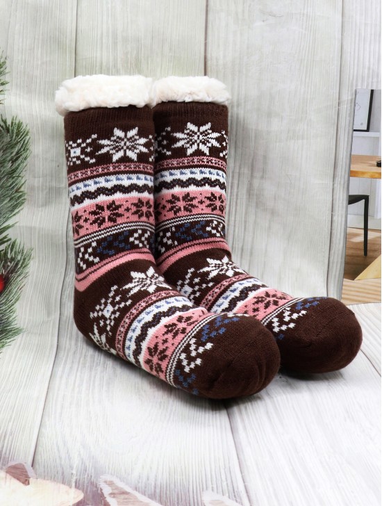 Colourful Snowflake Indoor Anti-Skid Winter Slipper Socks